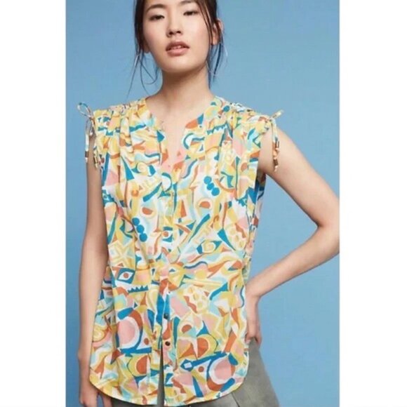 Anthropologie Danielle Kroll Brooklynite Blouse Oversized Sleeveless Cottagecore - Picture 2 of 11